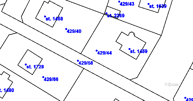 Parcela st. 429/44 v KÚ Milevsko, Katastrální mapa