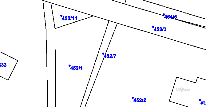 Parcela st. 452/7 v KÚ Milevsko, Katastrální mapa