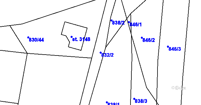 Parcela st. 832/2 v KÚ Milevsko, Katastrální mapa