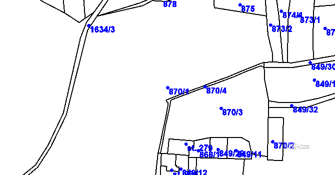 Parcela st. 870/1 v KÚ Milevsko, Katastrální mapa