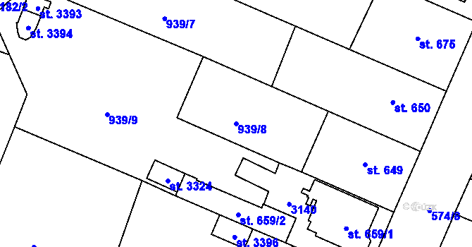 Parcela st. 939/8 v KÚ Milevsko, Katastrální mapa
