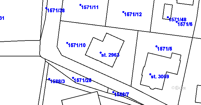 Parcela st. 2963 v KÚ Milevsko, Katastrální mapa