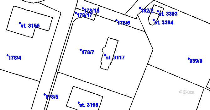 Parcela st. 3117 v KÚ Milevsko, Katastrální mapa