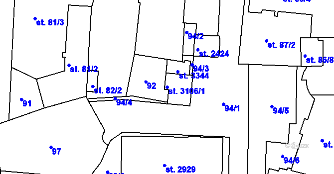 Parcela st. 3106/1 v KÚ Milevsko, Katastrální mapa