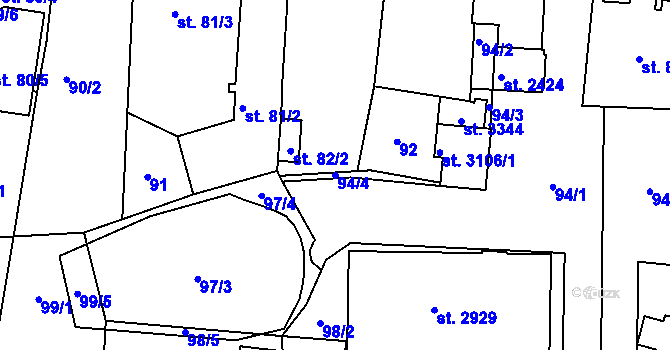 Parcela st. 94/4 v KÚ Milevsko, Katastrální mapa