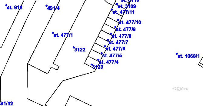 Parcela st. 477/5 v KÚ Milevsko, Katastrální mapa