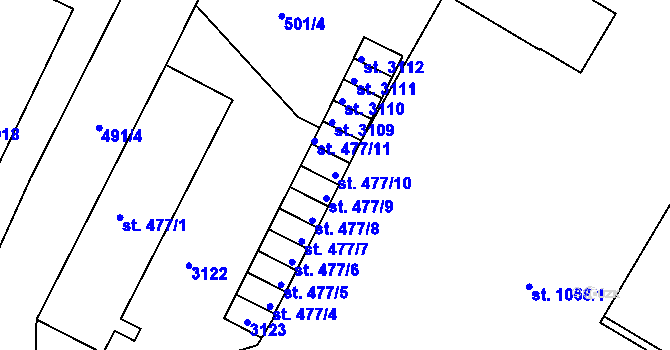 Parcela st. 477/10 v KÚ Milevsko, Katastrální mapa