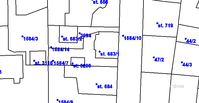 Parcela st. 683/1 v KÚ Milevsko, Katastrální mapa