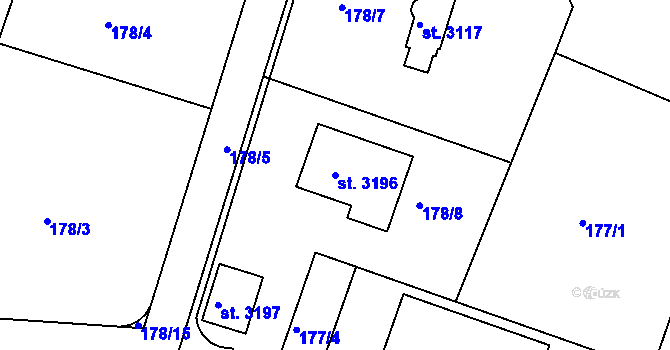 Parcela st. 3196 v KÚ Milevsko, Katastrální mapa