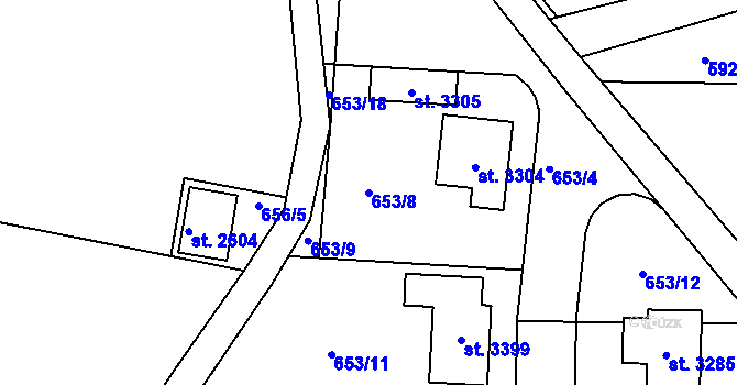 Parcela st. 653/8 v KÚ Milevsko, Katastrální mapa