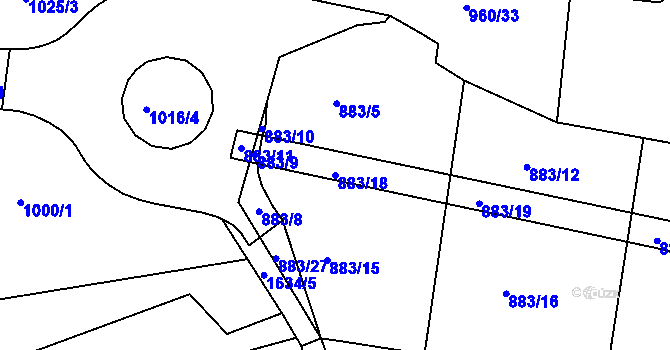 Parcela st. 883/18 v KÚ Milevsko, Katastrální mapa