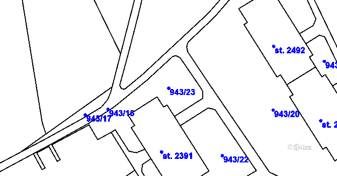 Parcela st. 943/23 v KÚ Milevsko, Katastrální mapa