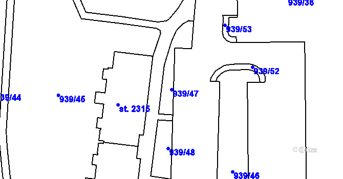 Parcela st. 939/47 v KÚ Milevsko, Katastrální mapa