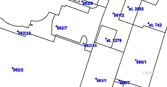 Parcela st. 562/15 v KÚ Milevsko, Katastrální mapa
