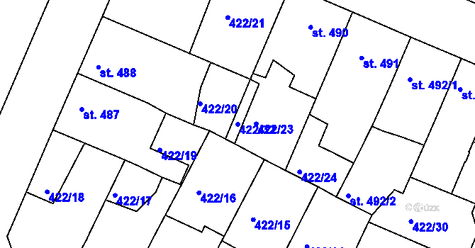 Parcela st. 422/32 v KÚ Milevsko, Katastrální mapa