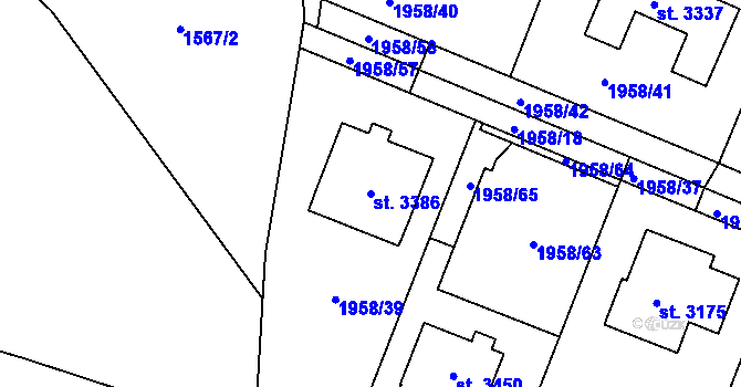 Parcela st. 3386 v KÚ Milevsko, Katastrální mapa