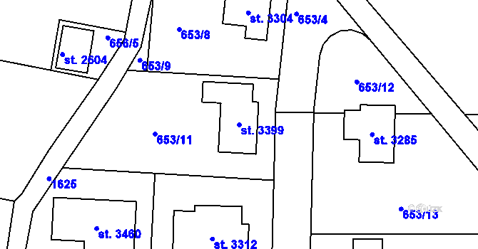 Parcela st. 3399 v KÚ Milevsko, Katastrální mapa