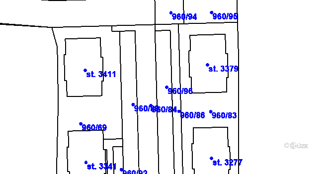 Parcela st. 960/96 v KÚ Milevsko, Katastrální mapa