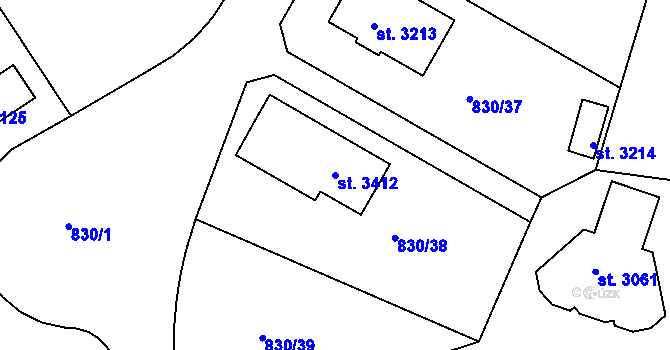 Parcela st. 3412 v KÚ Milevsko, Katastrální mapa