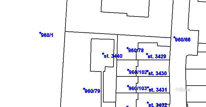 Parcela st. 3440 v KÚ Milevsko, Katastrální mapa
