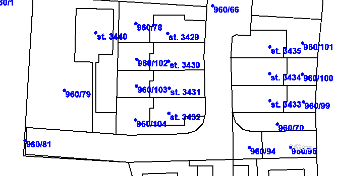 Parcela st. 3431 v KÚ Milevsko, Katastrální mapa