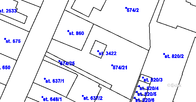 Parcela st. 3422 v KÚ Milevsko, Katastrální mapa