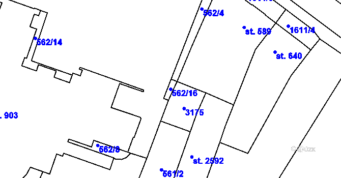 Parcela st. 562/16 v KÚ Milevsko, Katastrální mapa