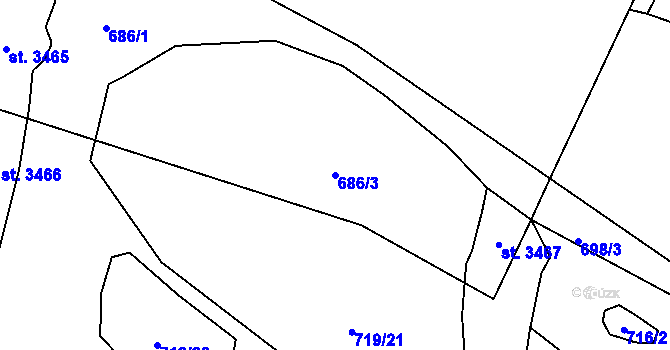 Parcela st. 686/3 v KÚ Milevsko, Katastrální mapa