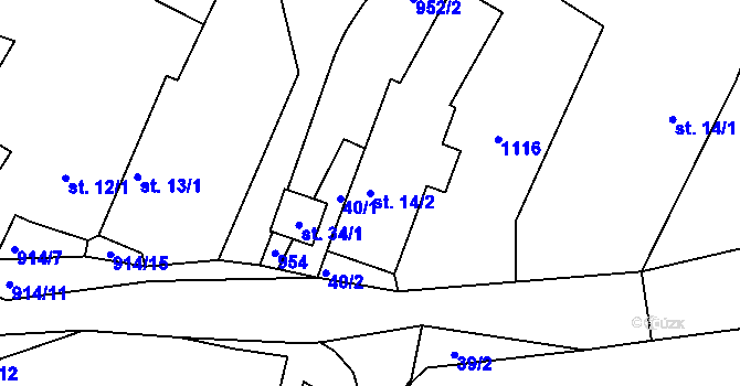 Parcela st. 14/2 v KÚ Rukáveč, Katastrální mapa