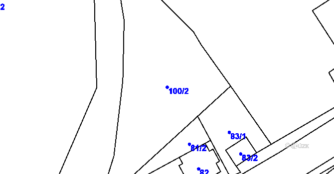 Parcela st. 100/2 v KÚ Milhostov, Katastrální mapa
