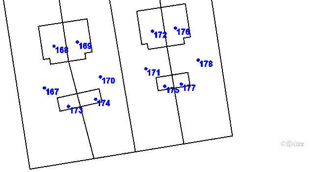 Parcela st. 175 v KÚ Milhostov, Katastrální mapa