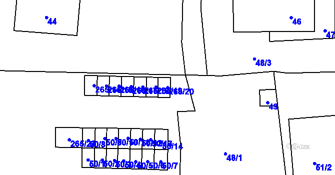 Parcela st. 265/20 v KÚ Milhostov, Katastrální mapa