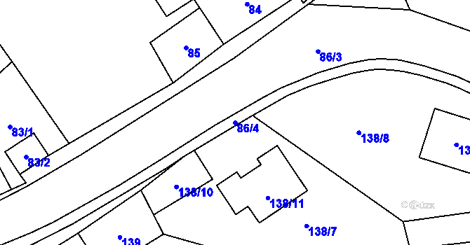 Parcela st. 86/4 v KÚ Milhostov, Katastrální mapa