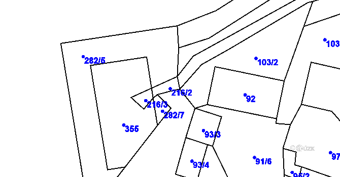 Parcela st. 216/2 v KÚ Milhostov, Katastrální mapa