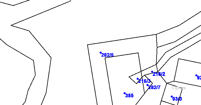Parcela st. 282/5 v KÚ Milhostov, Katastrální mapa