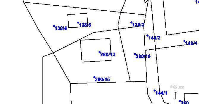Parcela st. 280/13 v KÚ Milhostov, Katastrální mapa