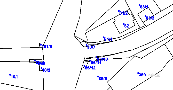 Parcela st. 90/7 v KÚ Milhostov, Katastrální mapa