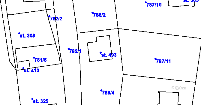 Parcela st. 493 v KÚ Miličín, Katastrální mapa