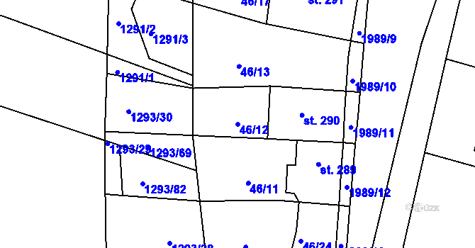Parcela st. 46/12 v KÚ Miličín, Katastrální mapa