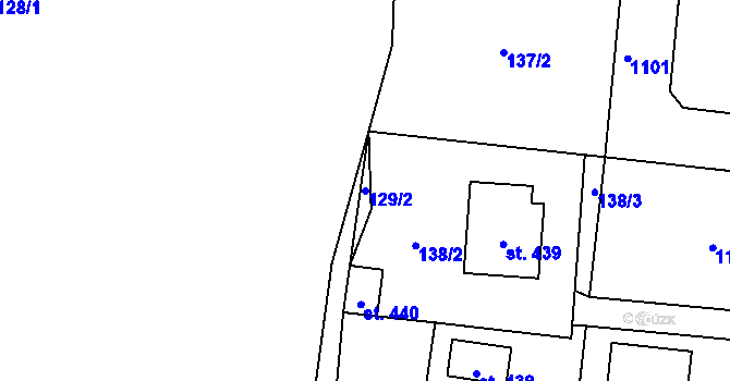 Parcela st. 129/2 v KÚ Miličín, Katastrální mapa