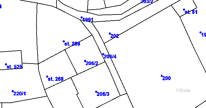 Parcela st. 206/4 v KÚ Miličín, Katastrální mapa