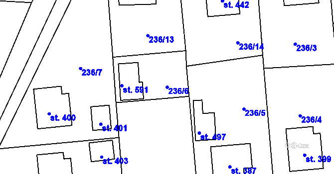 Parcela st. 236/6 v KÚ Miličín, Katastrální mapa