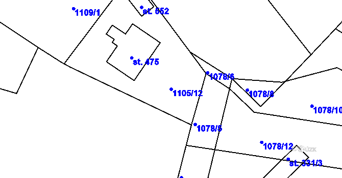 Parcela st. 1105/12 v KÚ Miličín, Katastrální mapa
