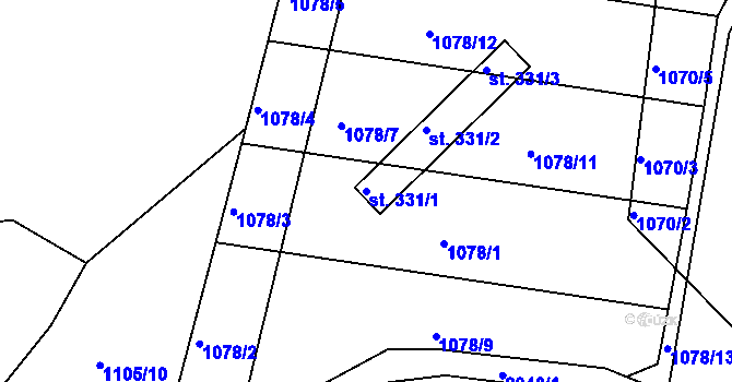 Parcela st. 331/1 v KÚ Miličín, Katastrální mapa