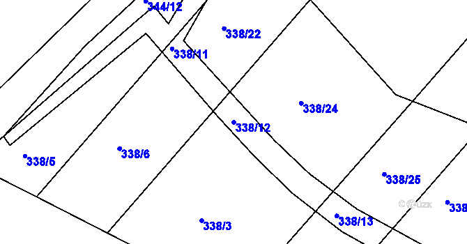 Parcela st. 338/12 v KÚ Záhoří u Miličína, Katastrální mapa