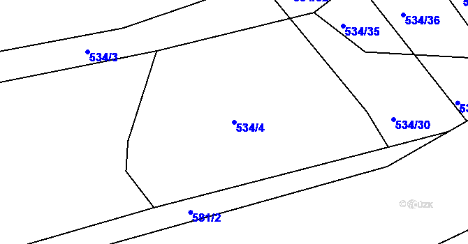 Parcela st. 534/4 v KÚ Záhoří u Miličína, Katastrální mapa