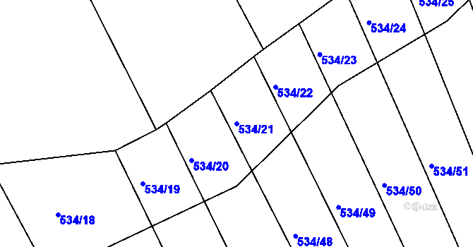 Parcela st. 534/21 v KÚ Záhoří u Miličína, Katastrální mapa