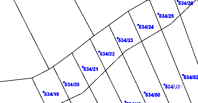 Parcela st. 534/22 v KÚ Záhoří u Miličína, Katastrální mapa