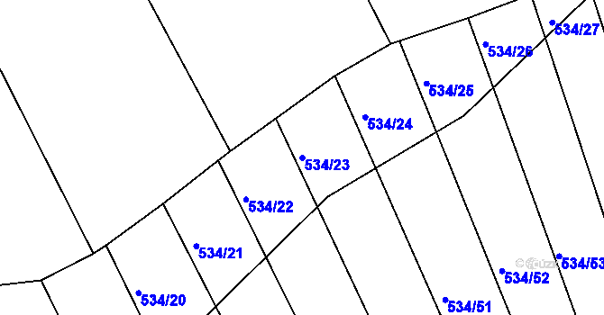 Parcela st. 534/23 v KÚ Záhoří u Miličína, Katastrální mapa