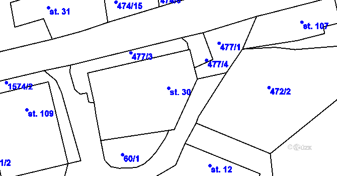 Parcela st. 30 v KÚ Milíčov u Jihlavy, Katastrální mapa